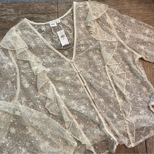 GAP Women's Sheer Ivory Lace Top, size Large, NWT